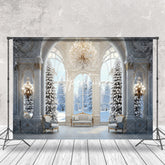 Aperturee - White Snowy Tree Luxury Window Winter Photo Backdrop